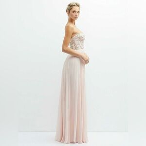 DESSY STRAPLESS FLORAL
EMBROIDERED CORSET MAXI DRESS WITH CHIFFON SKIRT
IN BLUSH